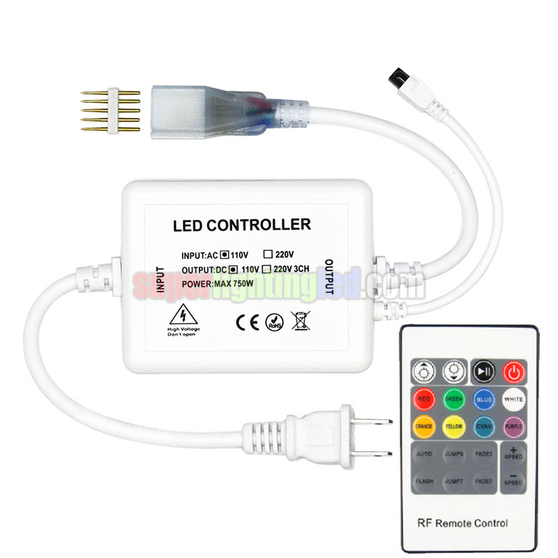 AC110/220V 750W, 20Keys IR mini rgb led controller, For Home lighting, Connect 110V 82Ft High Voltage Multicolor LED Strip
